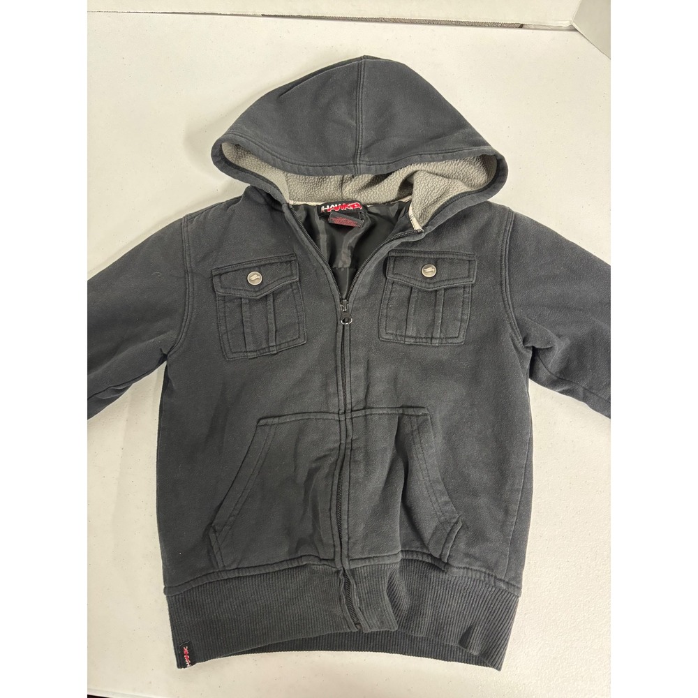 Tony Hawk Kids Charcoal Gray Full Zip Faux Fur Lined Hooded Sweatshirt L (7)